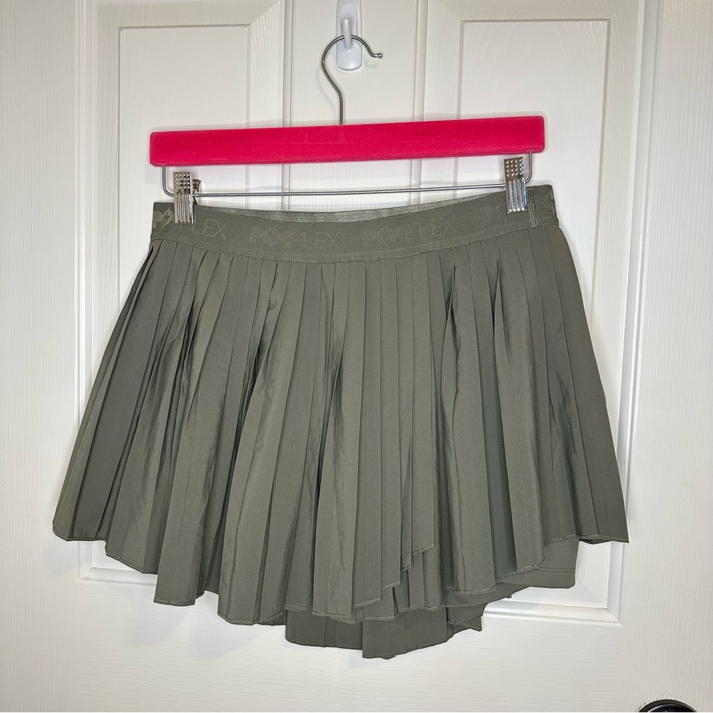 POPFLEX Rustic Olive Green Ace ‘em Pleated Skort Tennis Skirt Athletic size L - Picture 3 of 10